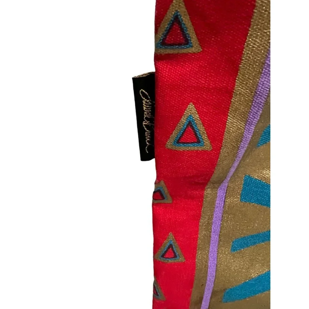 Laurel Burch Cat Geometric Large Shoulder Tote Bag Beaded Inner Pockets EUC - Picture 7 of 13